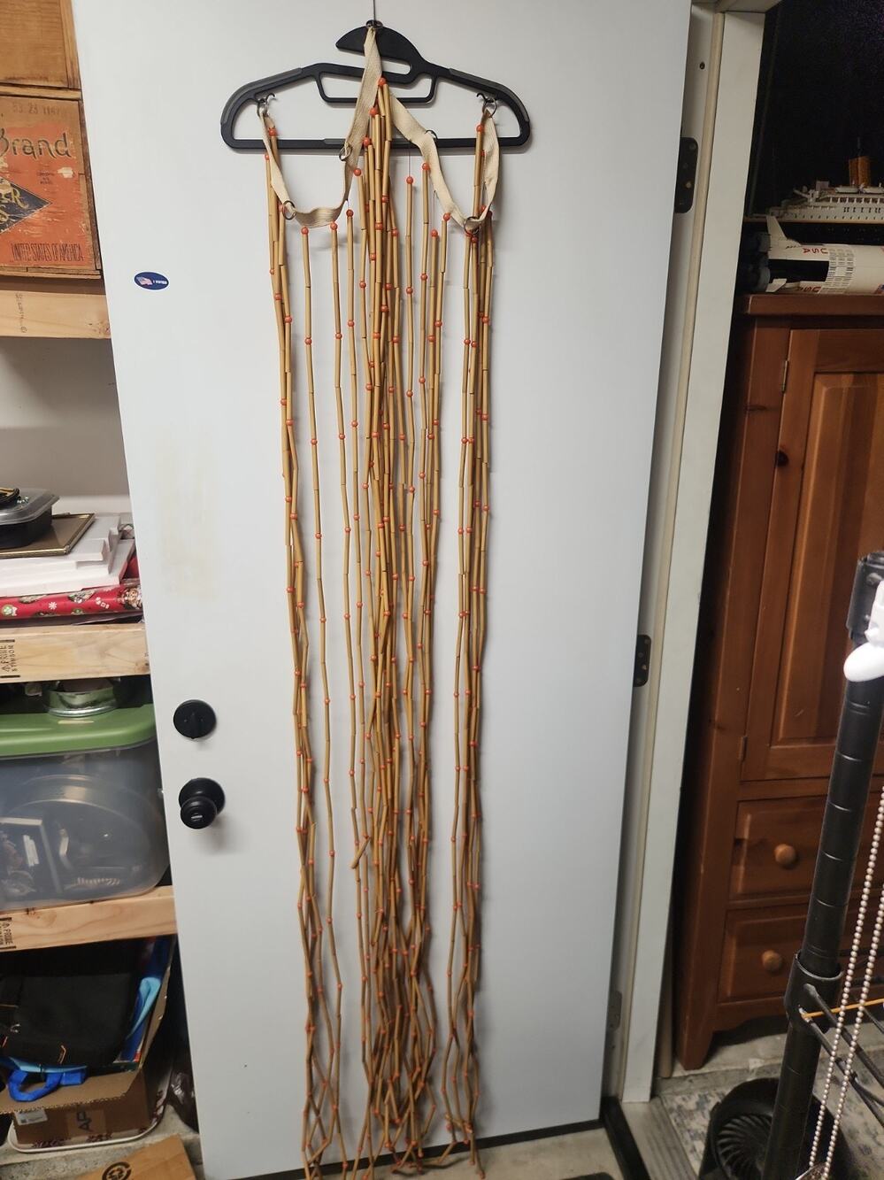 Vintage 1960s 70s Bamboo Bead Door Curtain 78x36 Hippie Boho MCM Orange Beads